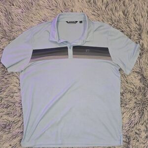 Travis Mathew Light Blue Polo with Navy and Gray Chest Stripes